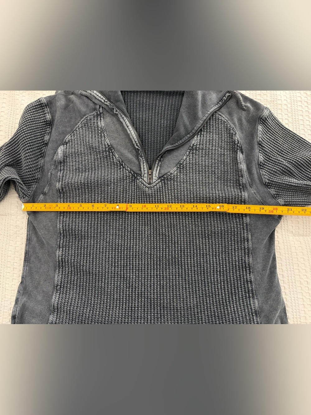 Free People Ashton Zip Thermal M Charcoal Waffle Knit Top - Picture 8 of 9